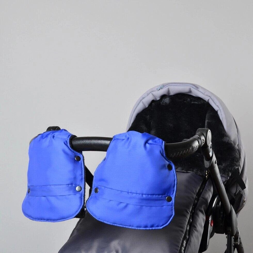 Муфта рукавички роздільні, на коляску / санки, з кишенею, універсальна, для рук, чорний фліс (колір - синій) від компанії greencard - фото 1