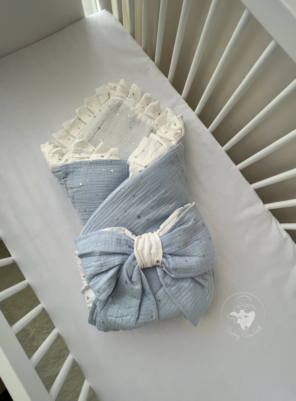 Мусліновий плед-конверт Baby Comfort бавовна 100% блакитний Код/Артикул 15 від компанії greencard - фото 1