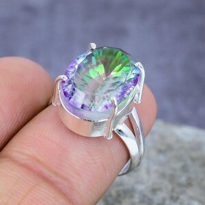 Mystic Rainbow Topaz Gemstone Стерлінгового Срібла 925 Кільце Ювелірні Вироби Весільний Подарунок під замовлення з