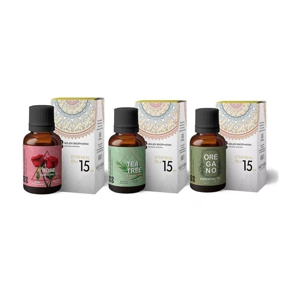 Набір ефірних олій: Троянда, Чайне дерево, Материнка (3 шт), Essential Oils: Rose, Tea Tree, Oregano Set of 3,  Heilen від компанії greencard - фото 1