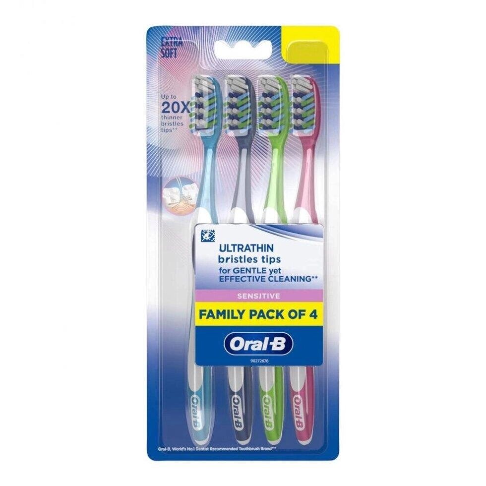 Набір екстрам'яких зубних щіток для сім'ї (4 шт), Toothbrush Ultrathin Sensitive Family Extra Soft Set,  Oral-B Під від компанії greencard - фото 1