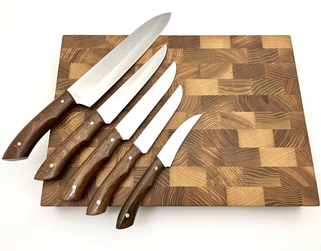 Набір кухонних ножів ручної роботи «Кухар #1» коричнева рукоять, 65Х13/57 HRC Код/Артикул 27 HYT97771 від компанії greencard - фото 1