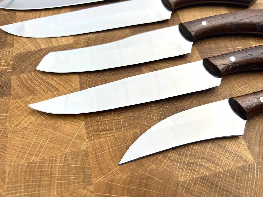 Набір кухонних ножів ручної роботи «Лисячий хвіст #1» коричнева рукоять, 65Х13/57 HRC Код/Артикул 27 HYT97729 від компанії greencard - фото 1