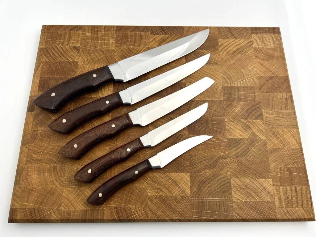 Набір кухонних ножів ручної роботи «П'ятірка #1» коричнева рукоять, 65х13/57 HRC Код/Артикул 27 HYT97775 від компанії greencard - фото 1