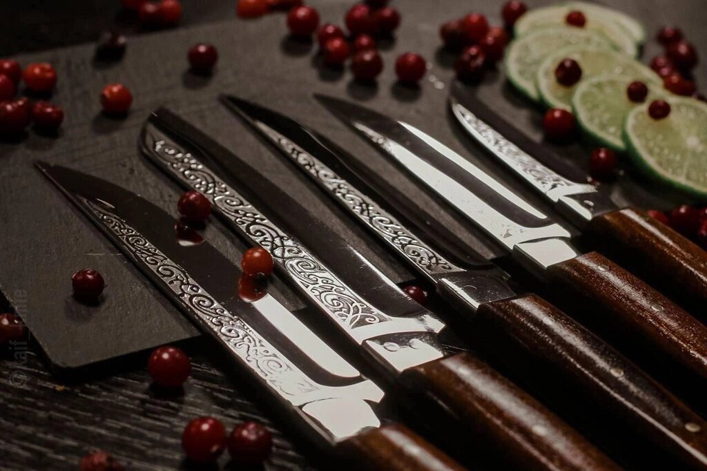 Набір кухонних ножів ручної роботи «П'ятірка #2» коричнева рукоять, 65х13/57 HRC Код/Артикул 27 HYT97884 від компанії greencard - фото 1