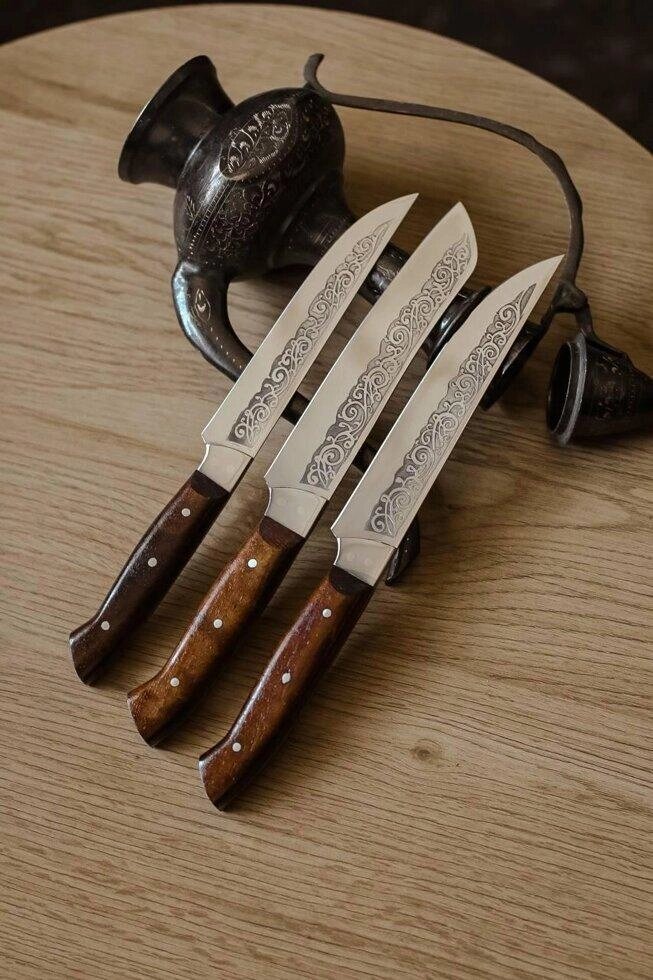 Набір кухонних ножів ручної роботи «Трійка #2» коричнева рукоять, 65х13/57 HRC Код/Артикул 27 HYT97928 від компанії greencard - фото 1