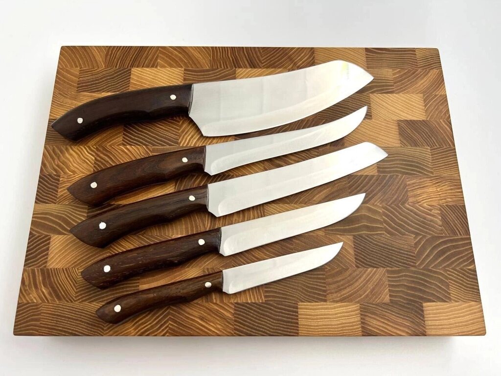 Набір кухонних ножів ручної роботи «Універсальний #1» коричнева рукоять, 65Х13/57 HRC Код/Артикул 27 HYT97725 від компанії greencard - фото 1