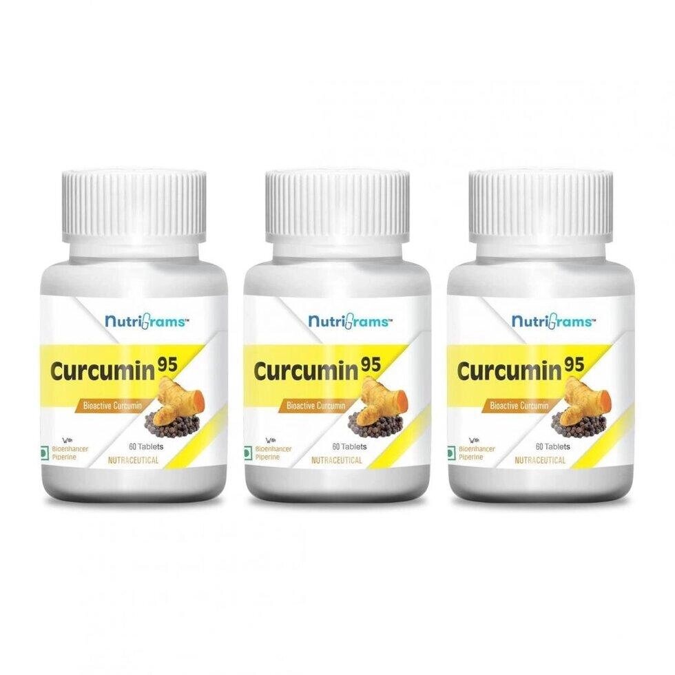 Набір Куркумін 95 (3 x 60 таб, 500 мг), Curcumin 95 Set,  Nutrigrams Під замовлення з Індії 45 днів. Безкоштовна від компанії greencard - фото 1