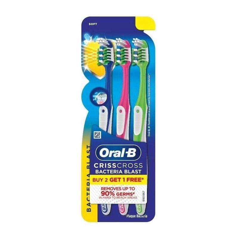 Набір м'яких антибактеріальних зубних щіток (3 шт.), Toothbrush Criss Cross Bacterial Blast Soft Set,  Oral-B Під від компанії greencard - фото 1