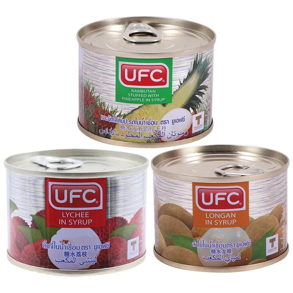Набір UFC, Рамбутан, фарширований ананасом у сиропі, лічі в сиропі та лонганом у сиропі, 170 г. х 3 шт - Тайські фрукти  від компанії greencard - фото 1