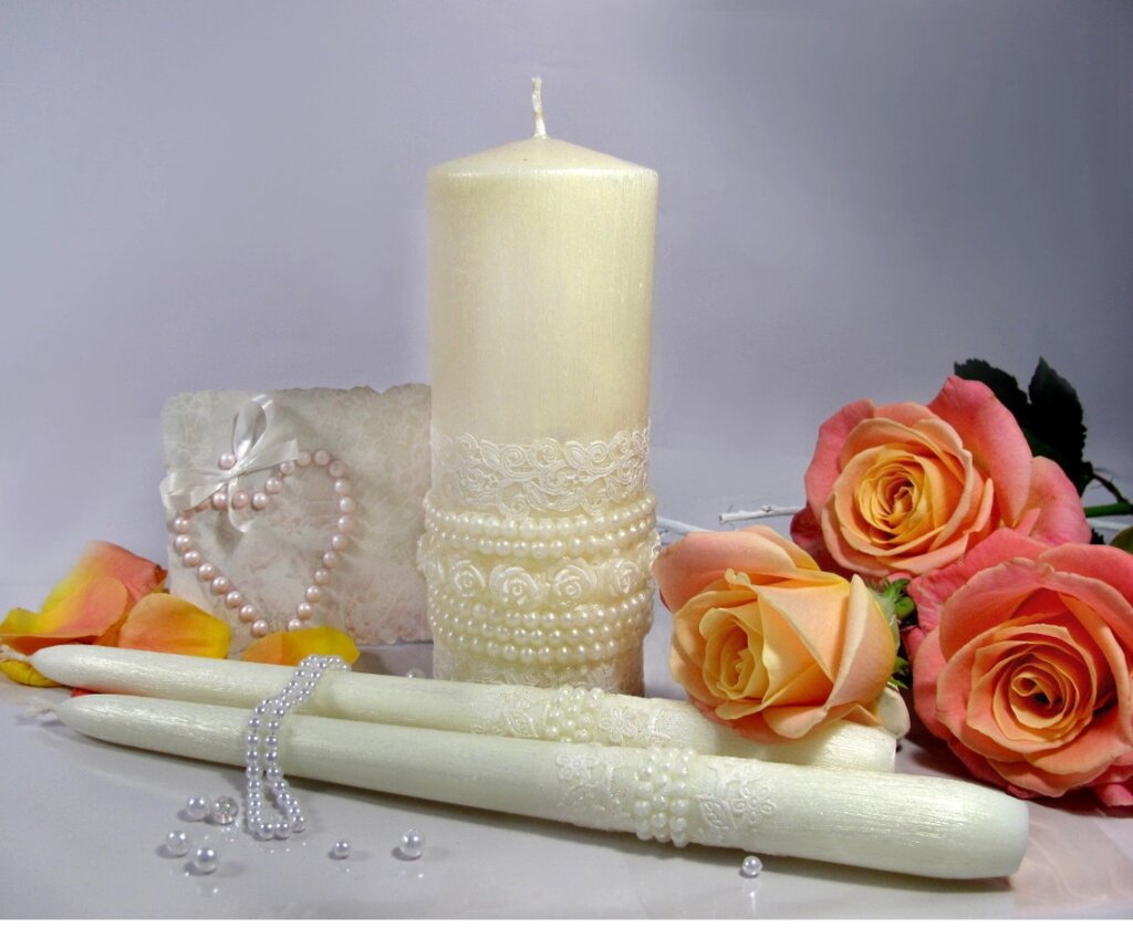 Набір весільних свічок бежевого кольору "Шеббі-шампань" Код/Артикул 84 НПш від компанії greencard - фото 1