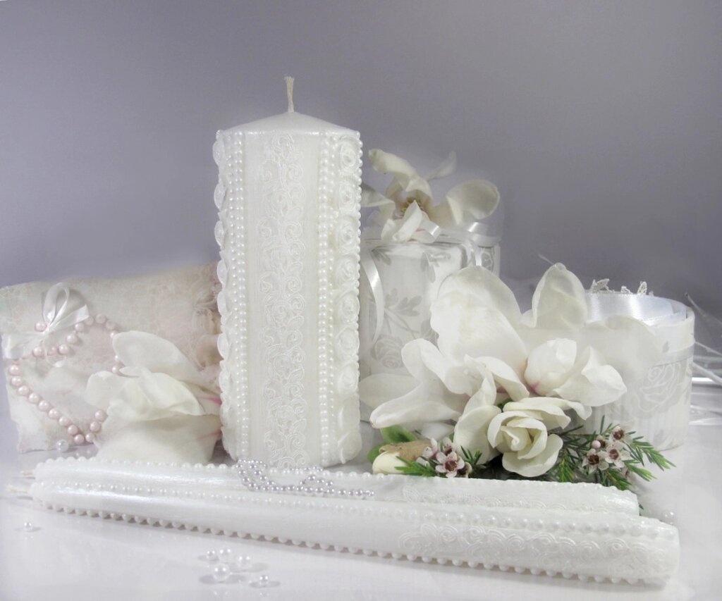 Набір весільних свічок білого кольору "Прованс-білий" Код/Артикул 84 НПб-верт від компанії greencard - фото 1