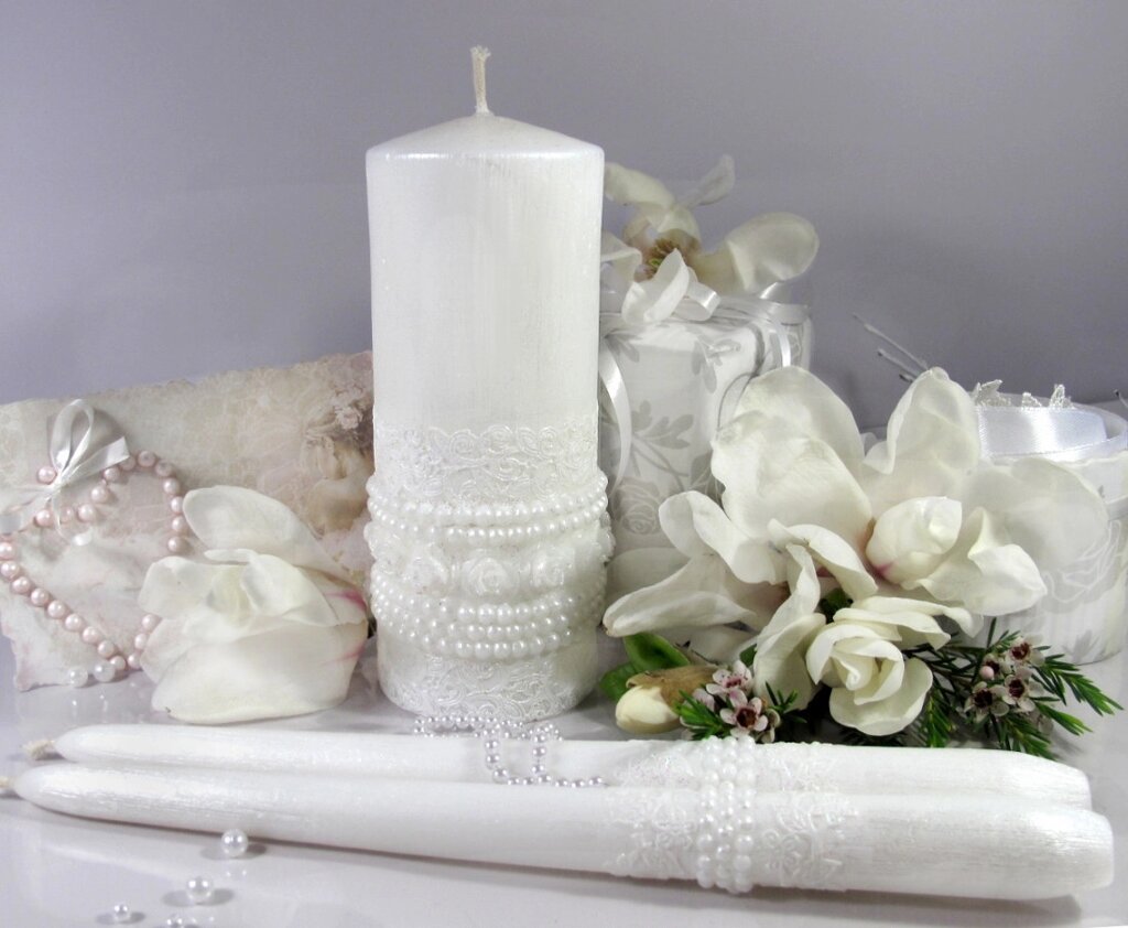 Набір весільних свічок білого кольору "Шебі шик-білий" Код/Артикул 84 Шеббі-Н білий від компанії greencard - фото 1