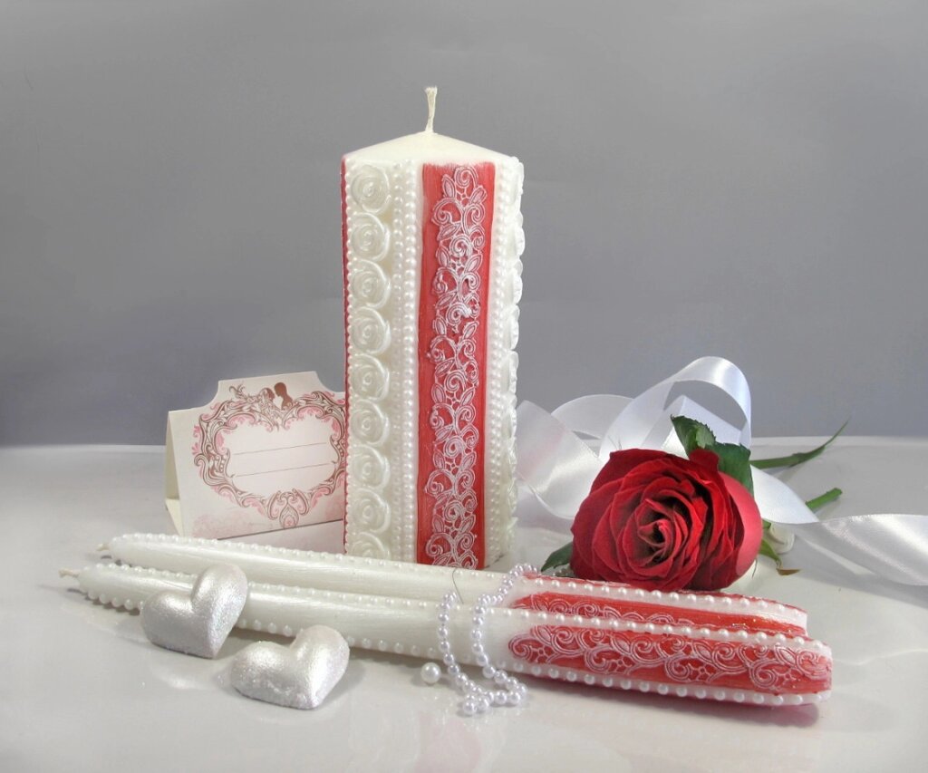 Набір весільних свічок червоного кольору "Прованс-кармінний" Код/Артикул 84 НПк-верт від компанії greencard - фото 1