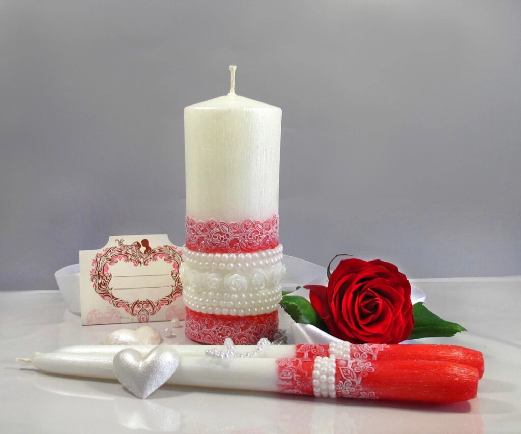 Набір весільних свічок червоного кольору "Шеббі-кармінний" Код/Артикул 84 НПк від компанії greencard - фото 1