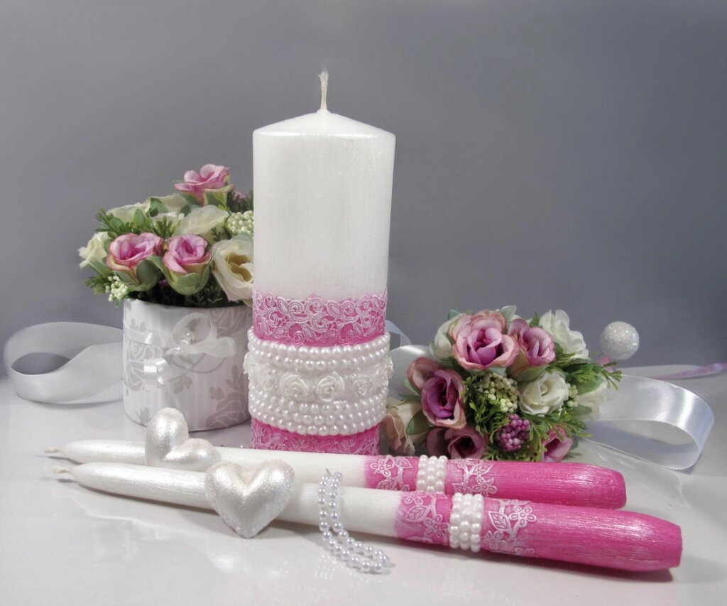 Набір весільних свічок кольору фуксія "Шеббі шик-фуксія" Код/Артикул 84 НПф від компанії greencard - фото 1