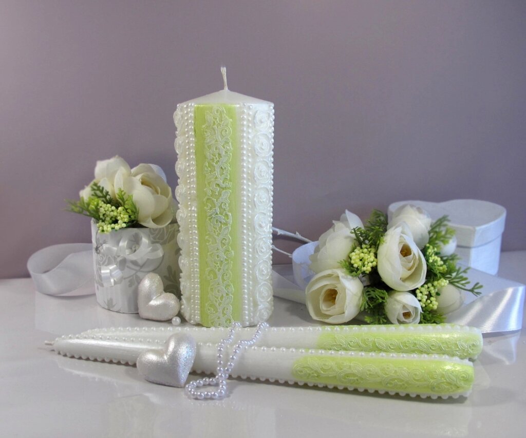Набір весільних свічок кольору лайма "Прованс — соковитий лайм" Код/Артикул 84 НПл-верт від компанії greencard - фото 1