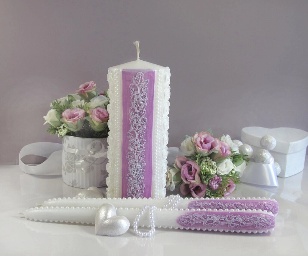 Набір весільних свічок лілового кольору "Прованс-лаванда" Код/Артикул 84 НПлн-верт від компанії greencard - фото 1
