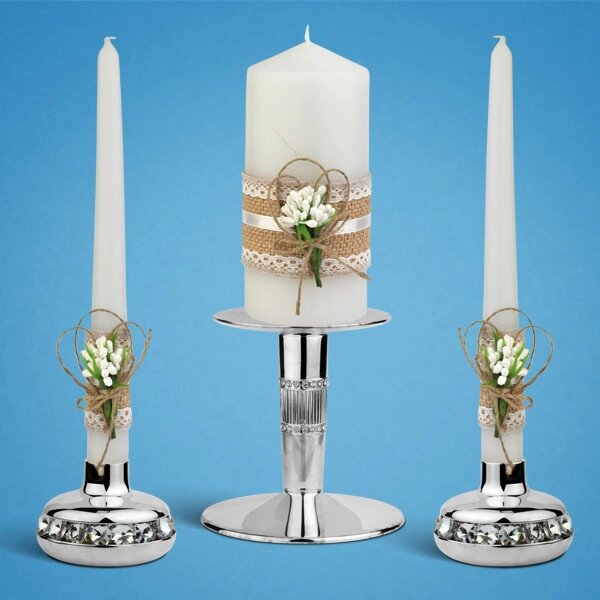 Набір весільних свічок "Рустик", білий колір прикраси (арт. KL-01) Код/Артикул 84 KL-01 від компанії greencard - фото 1