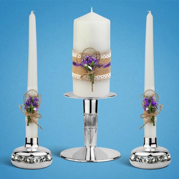 Набір весільних свічок "Рустик", фіолетовий колір прикраси (арт. KL-04) Код/Артикул 84 KL-04 від компанії greencard - фото 1