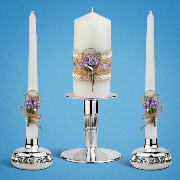 Набір весільних свічок "Рустик", ліловий колір прикраси (арт. KL-09) Код/Артикул 84 KL-09 від компанії greencard - фото 1