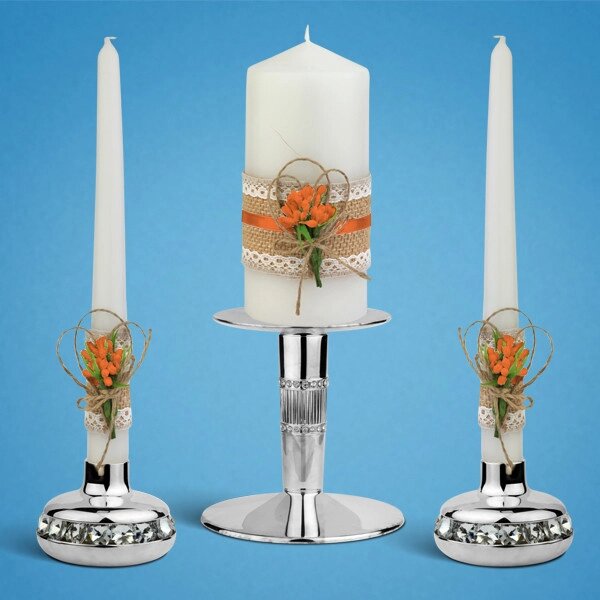 Набір весільних свічок "Рустик", персиковий колір прикраси (арт. KL-05) Код/Артикул 84 KL-05 від компанії greencard - фото 1