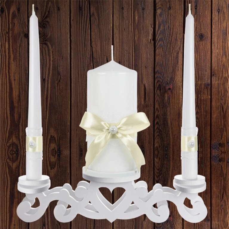 Набір весільних свічок "Сімейне вогнище" айворі колір прикраси (арт. CAND-12) Код/Артикул 84 CAND-12 від компанії greencard - фото 1
