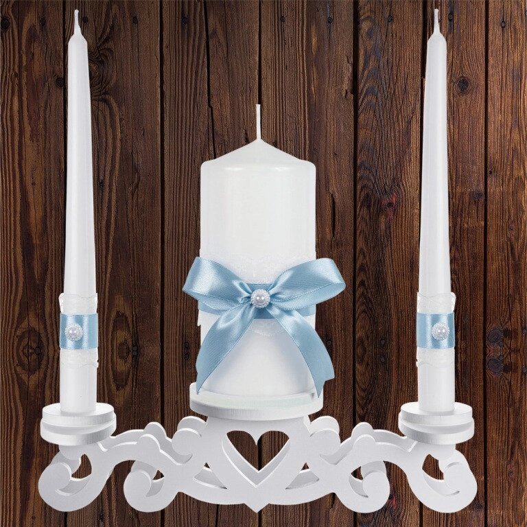 Набір весільних свічок "Сімейне вогнище" блакитний колір прикраси (арт. CAND-18) Код/Артикул 84 CAND-18 від компанії greencard - фото 1