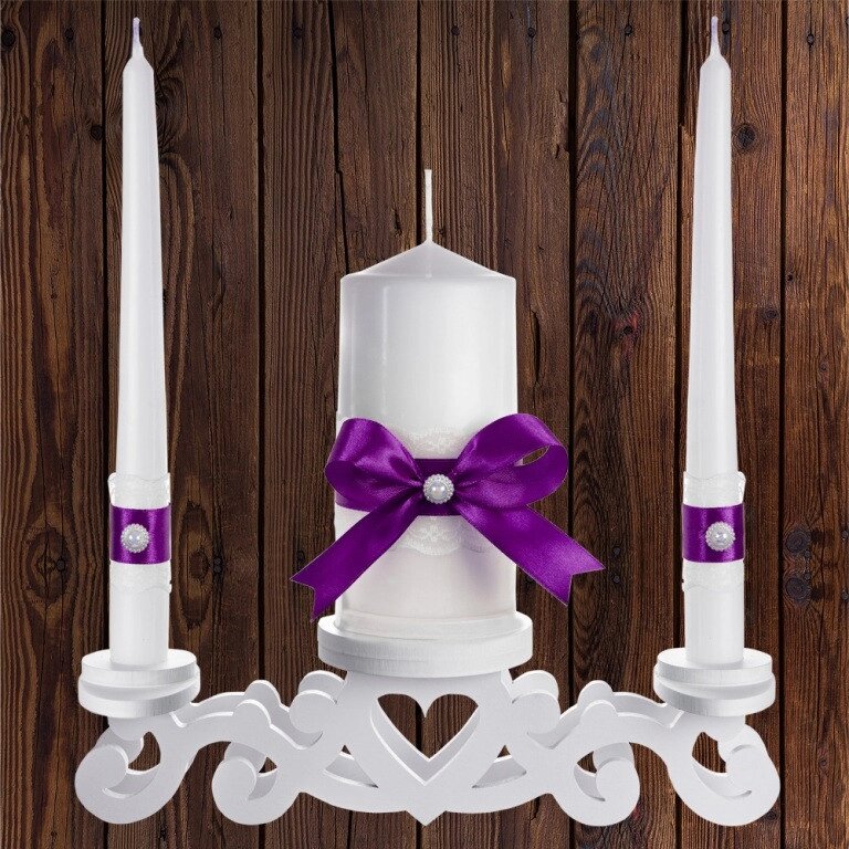 Набір весільних свічок "Сімейне вогнище" фіолетовий колір прикраси (арт. CAND-29) Код/Артикул 84 CAND-29 від компанії greencard - фото 1