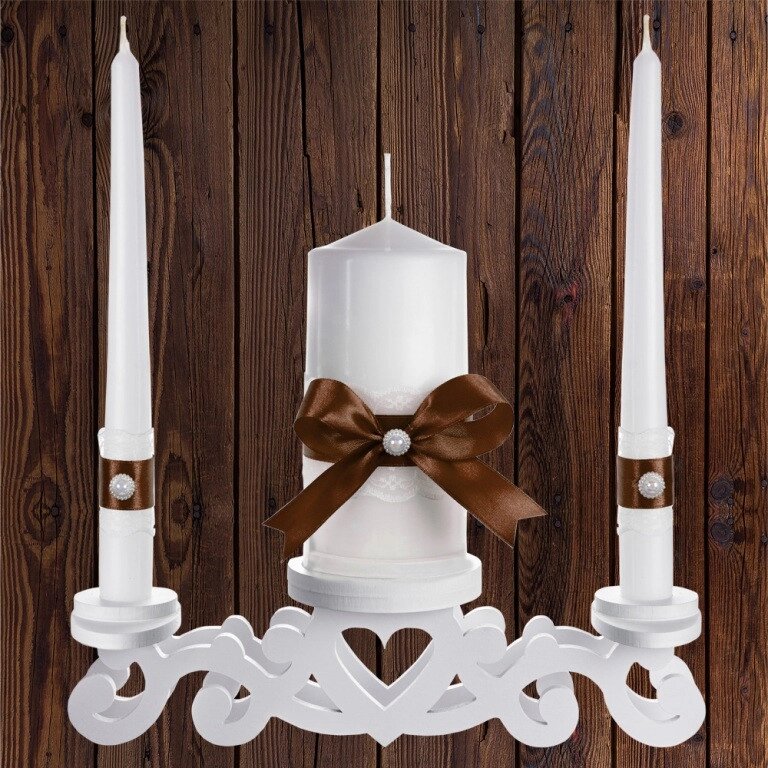 Набір весільних свічок "Сімейне вогнище" коричневий колір прикраси (арт. CAND-24) Код/Артикул 84 CAND-24 від компанії greencard - фото 1