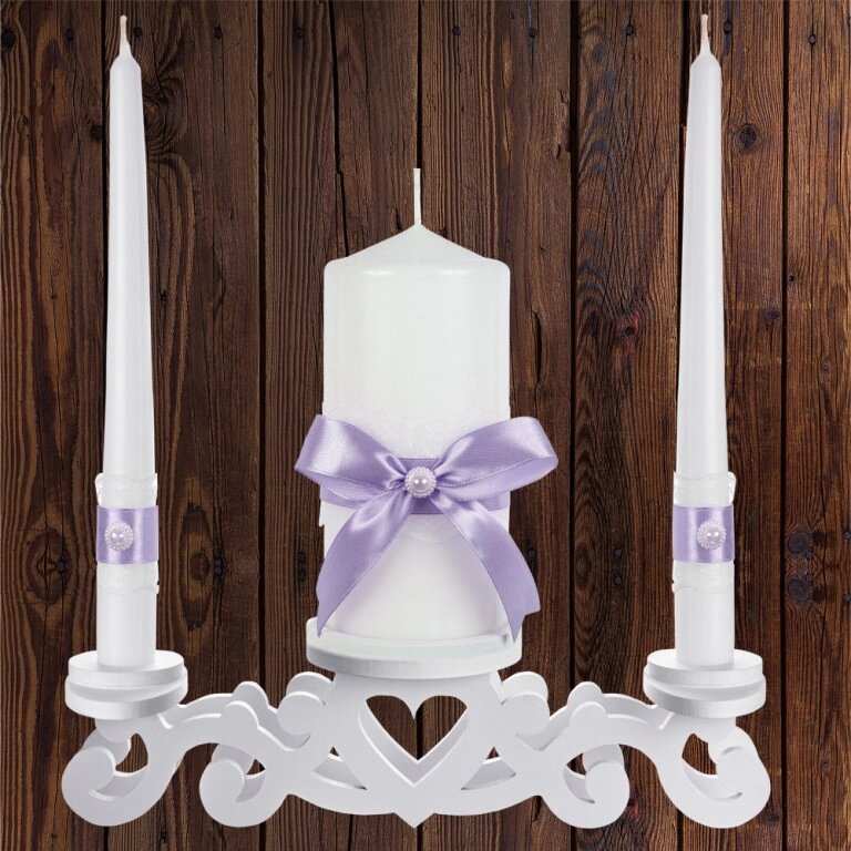 Набір весільних свічок "Сімейне вогнище" ліловий колір прикраси (арт. CAND-19) Код/Артикул 84 CAND-19 від компанії greencard - фото 1