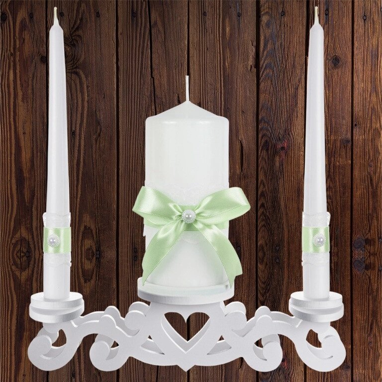 Набір весільних свічок "Сімейне вогнище" м'ятний колір прикраси (арт. CAND-20) Код/Артикул 84 CAND-20 від компанії greencard - фото 1