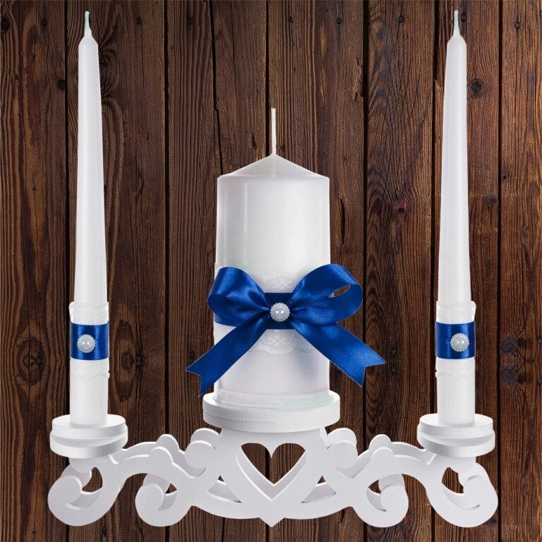 Набір весільних свічок "Сімейне вогнище" синій колір прикраси (арт. CAND-21) Код/Артикул 84 CAND-21 від компанії greencard - фото 1