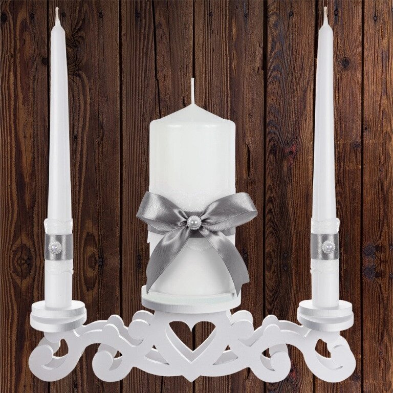 Набір весільних свічок "Сімейне вогнище" сріблястий колір прикраси (арт. CAND-26) Код/Артикул 84 CAND-26 від компанії greencard - фото 1