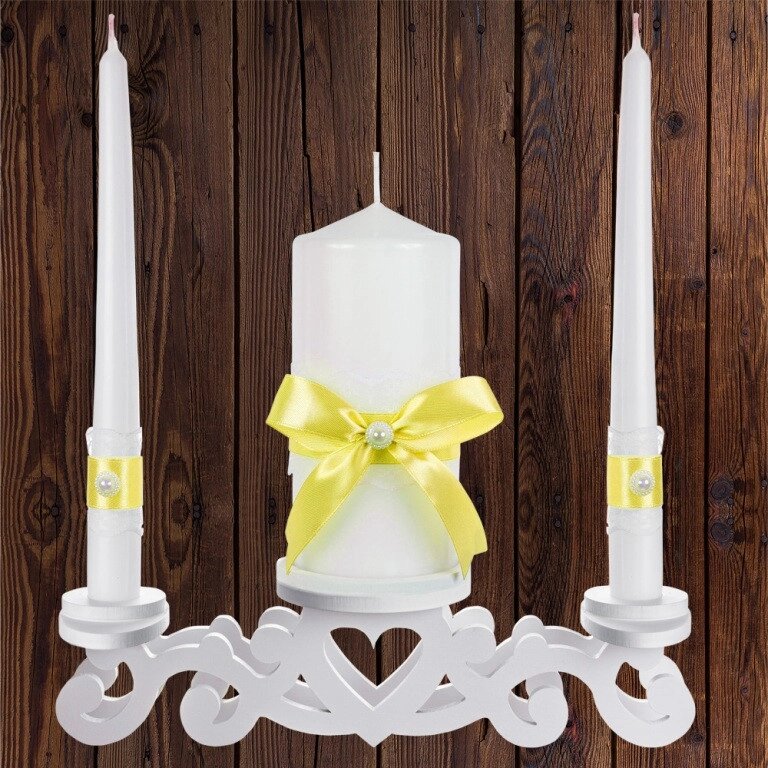 Набір весільних свічок "Сімейне вогнище" жовтий колір прикраси (арт. CAND-22) Код/Артикул 84 CAND-22 від компанії greencard - фото 1