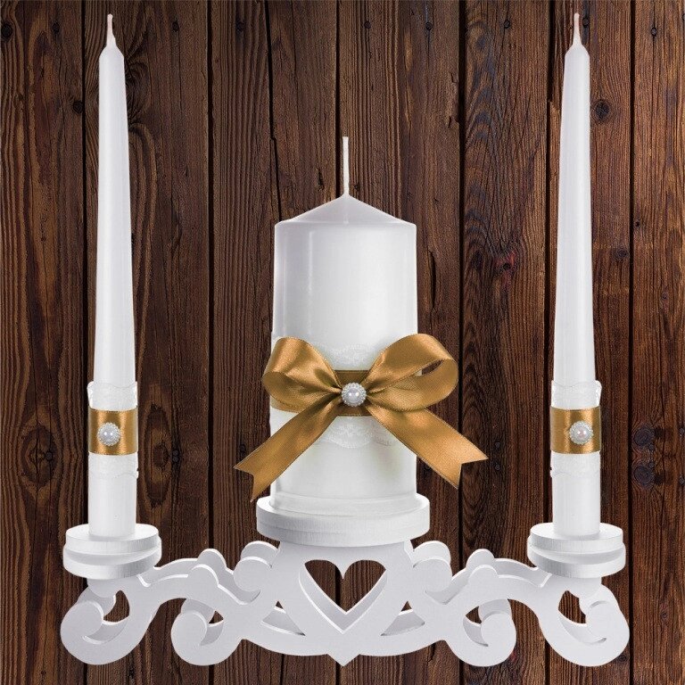 Набір весільних свічок "Сімейне вогнище" золотистий колір прикраси (арт. CAND-27) Код/Артикул 84 CAND-27 від компанії greencard - фото 1