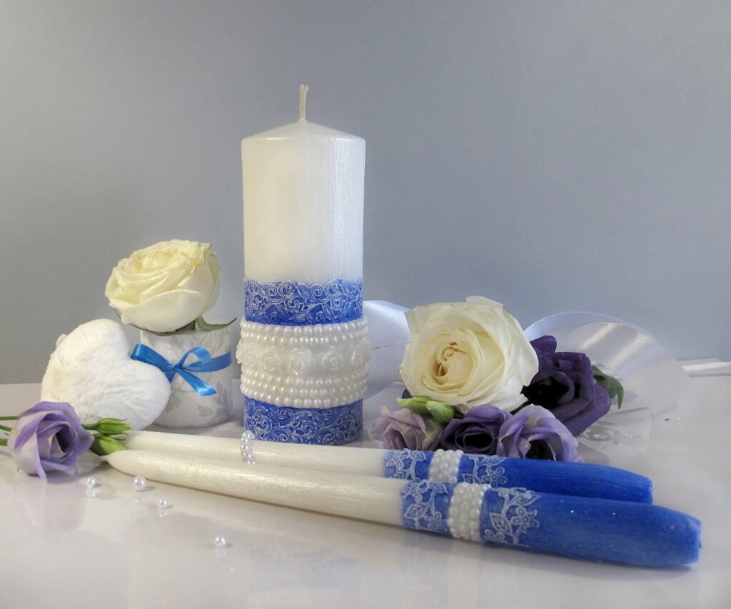 Набір весільних свічок синього кольору "Шеббі шик-електра" Код/Артикул 84 НПс від компанії greencard - фото 1