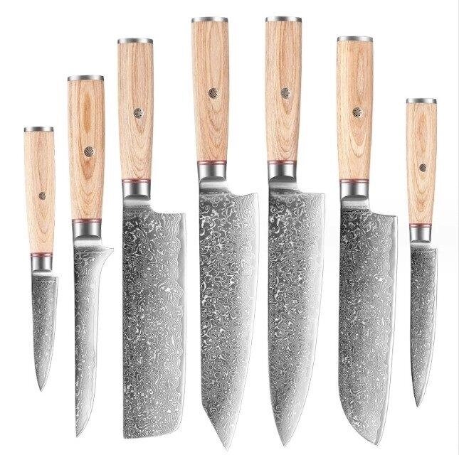 Набір з 7 кухонних ножів Damascus 66 шарів, із вставкою із японської сталі VG-10/ Код/Артикул 22 від компанії greencard - фото 1