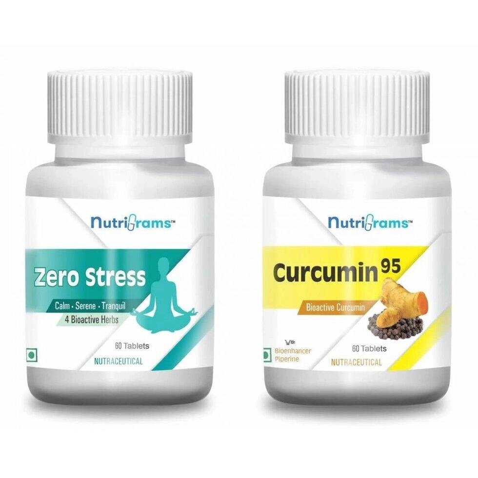 Набір Зеро Стрес + Куркумін 95 (2 x 60 таб, 500 мг), Zero Stress + Curcumin 95 Set,  Nutrigrams Під замовлення з Індії від компанії greencard - фото 1