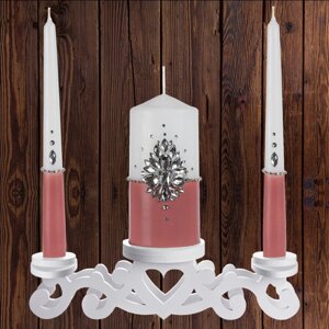Набір весільних свічок з камінням, пудровий колір (арт. CAND-097) Код/Артикул 84 CAND-097