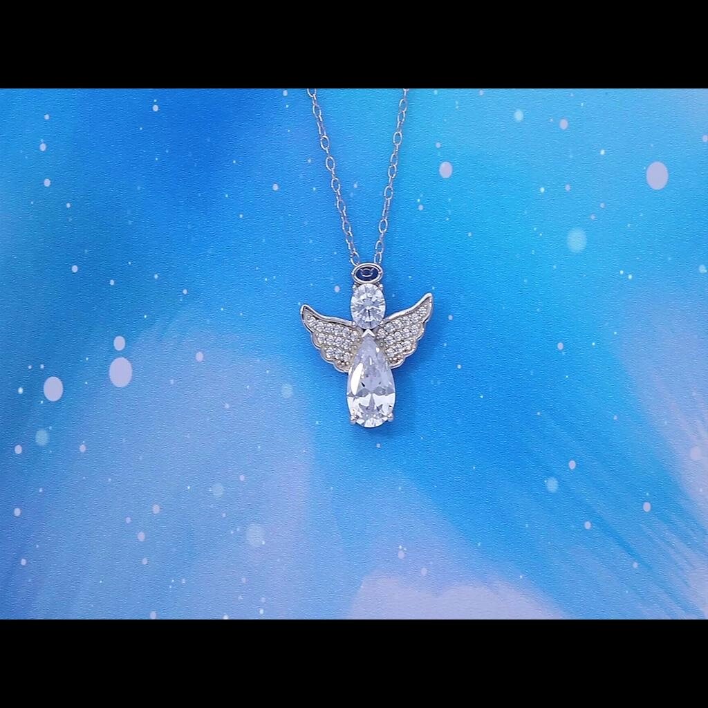 Намисто з підвіскою у вигляді ангела із чистого срібла 925 проби з кристалом у формі груші Під замовлення з Таїланду за  від компанії greencard - фото 1