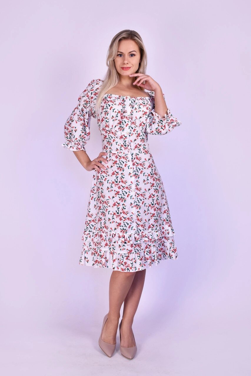 Натуральна літня сукня (сарафан) з котону, з квітковим принтом 46 Код/Артикул 24 220 46 від компанії greencard - фото 1