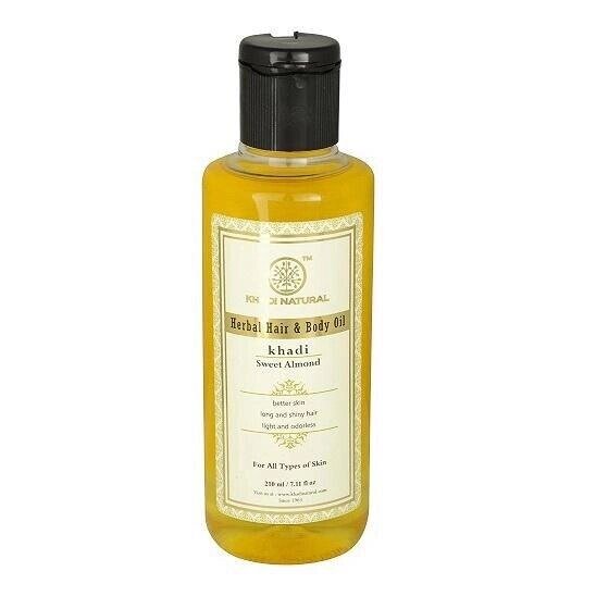 Натуральна Мигдальна олія для волосся та тіла (210 мл), Herbal Hair And Body Oil Sweet Almond,  Khadi Natural Під від компанії greencard - фото 1