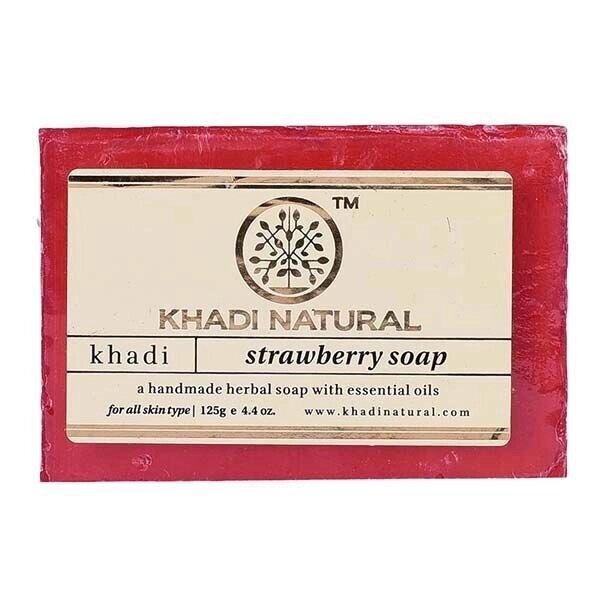 Натуральне мило ручної роботи з Полуницею (125 г), Strawberry Soap Hand made,  Khadi Natural Під замовлення з Індії 45 від компанії greencard - фото 1