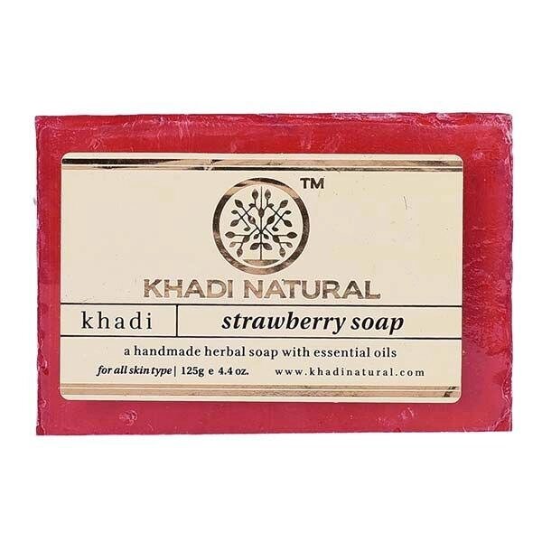 Натуральне мило ручної роботи з Полуницею (125 г), Strawberry Soap Hand made,  Khadi Natural під замовлення з Індії за від компанії greencard - фото 1