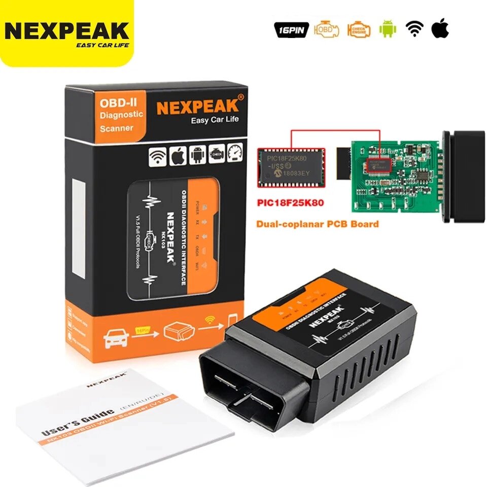Nexpeak NX103 ELM327 WIFI OBD2 ver 1.5 Підтримка Android і iPhone/iPad Windows PIC18f25k80 Код/Артикул 13 від компанії greencard - фото 1