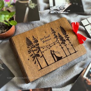 Дерев'яний Фотоальбом з паперовими сторінками на подарунок дівчині, дружині | Фотоальбом з дерева для закоханих