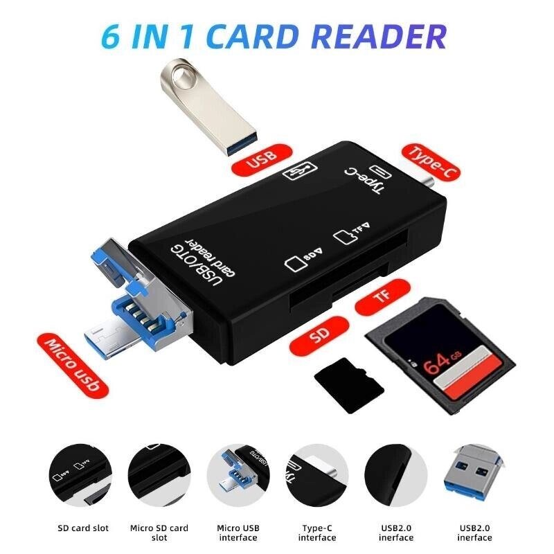 OTG SD TF Card Reader Високошвидкісна передача Type-C USB 2.0 Адаптер для карток пам'яті Micro USB Plug and Play Для від компанії greencard - фото 1