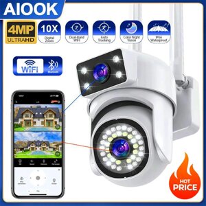 AIOOK 4MP 2K Dual Lens PTZ IP CCTV WiFi Camera Виявлення людини Автоматичне відстеження Екран 24-годинний запис