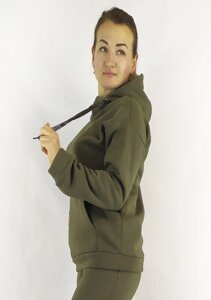 Сучасна жіноча кофта-худі у кольорі Хакі на флісі з капюшоном у розмірах S,M,L Код/Артикул 64 11089